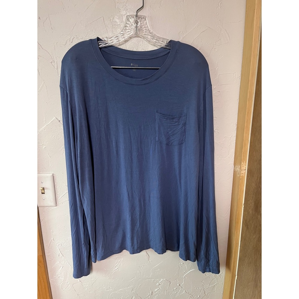 Kyte Living Womens XL Long Sleeve Bamboo‎ Pocket Tee Slate Blue Relaxed Fit
